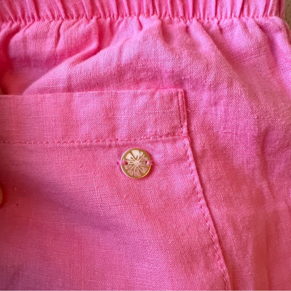 Lilly Pulitzer Linen Wide Leg Pants Crop Size M Pink Drawstring Coastal Pull On - Picture 7 of 16